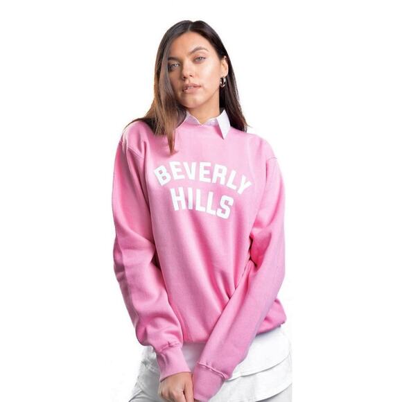 DEPARTURE Tops - Departure Beverly Hills Pink Crewneck Graphic Long Sleeve Pullover Sweatshirt M